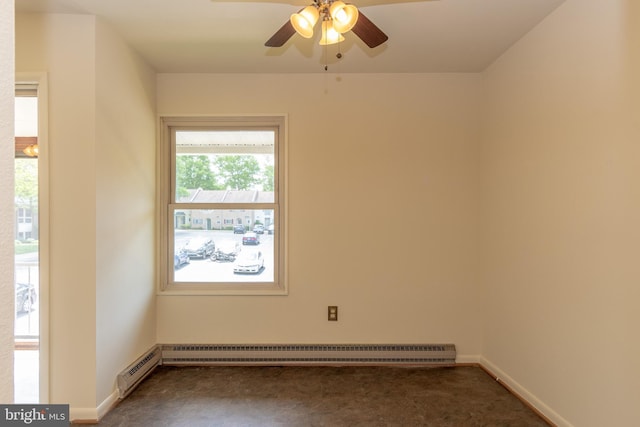 3431 S Leisure World Blvd Unit 88-3D, Silver Spring, MD 20906 - empty room featuring baseboards, a baseboard radiator, a ceiling fan, and carpet flooring