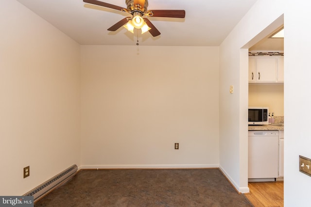3431 S Leisure World Blvd Unit 88-3D, Silver Spring, MD 20906 - unfurnished room featuring ceiling fan, baseboards, and a baseboard radiator