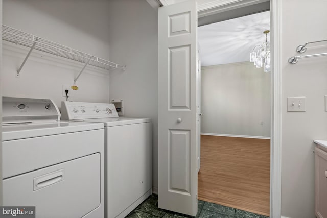 4 Tara Ln, Delran, NJ 08075 - washroom with independent washer and dryer, baseboards, and a chandelier