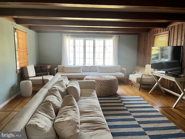 1500 Yardley Newtown Rd, Yardley, PA 19067 - living area featuring beamed ceiling and wood finished floors