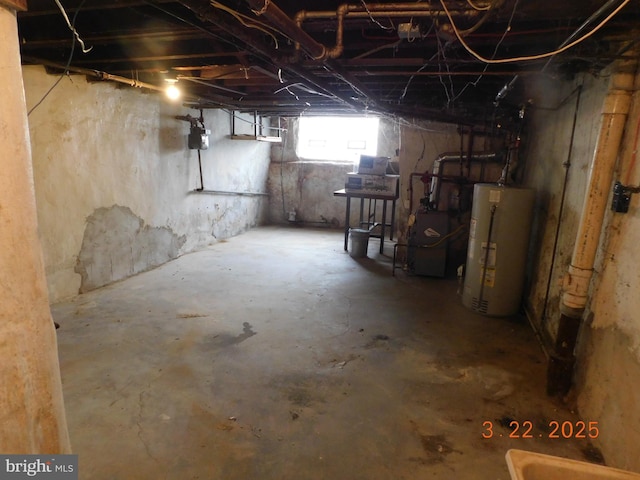 basement with gas water heater