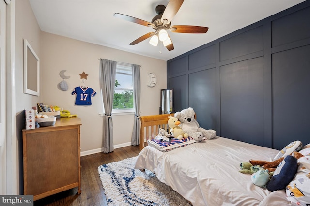 317 Montier Rd, Glenside, PA 19038 - bedroom with baseboards, dark wood-type flooring, and a ceiling fan
