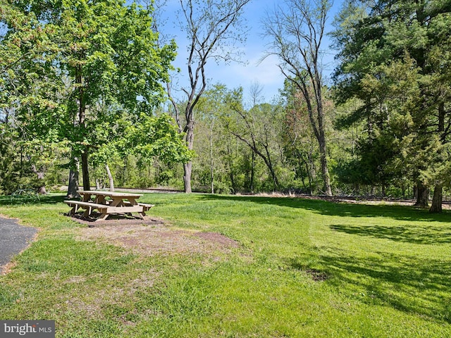 view of property's community with a lawn