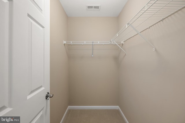spacious closet with visible vents and carpet flooring