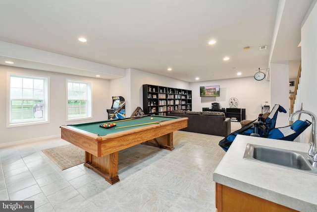 16647 Space More Cir, Woodbridge, VA 22191 - playroom featuring billiards, recessed lighting, a sink, and light tile patterned flooring
