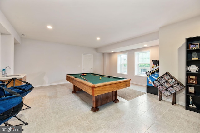 16647 Space More Cir, Woodbridge, VA 22191 - playroom with a sink, billiards table, recessed lighting, and baseboards
