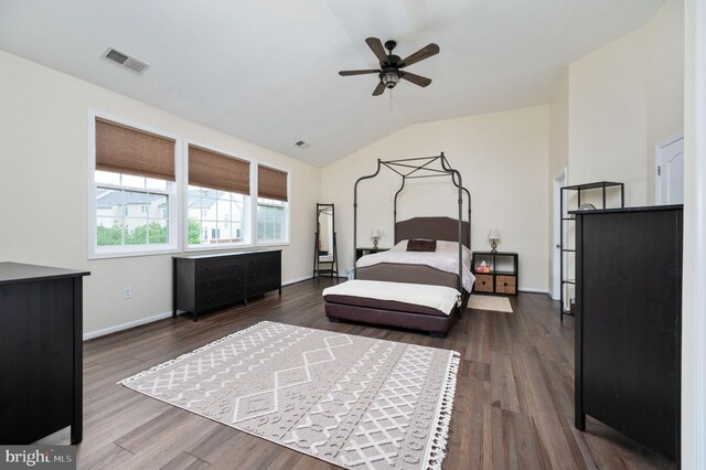 16647 Space More Cir, Woodbridge, VA 22191 - bedroom featuring lofted ceiling, dark wood-style flooring, baseboards, and ceiling fan