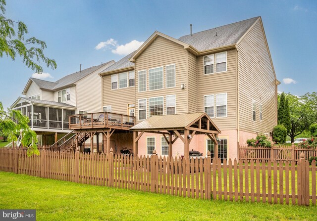 16647 Space More Cir, Woodbridge, VA 22191 - back of house with a sunroom, stairs, a gazebo, and a wooden deck