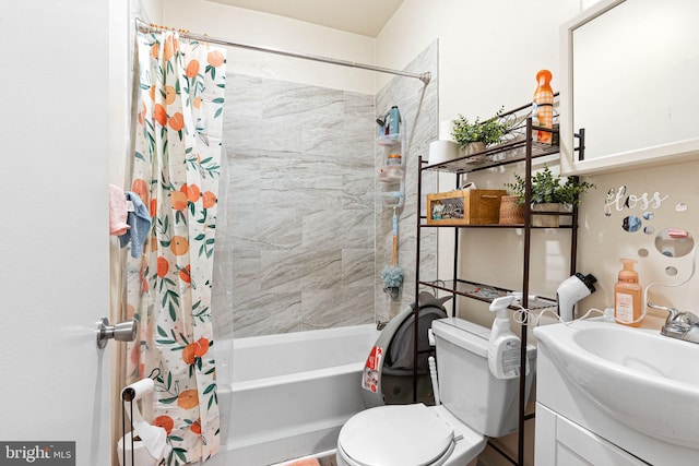 full bathroom with vanity, toilet, and shower / bath combo