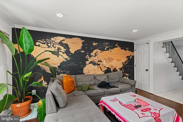 1854 Dutch Village Dr Unit R-270, Hyattsville, MD 20785 - living area featuring baseboards, stairs, ornamental molding, and recessed lighting