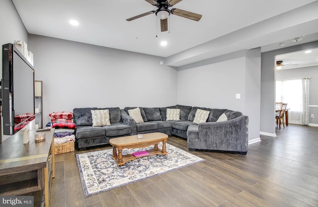 1634 Cape May Rd, Essex, MD 21221 - living room featuring recessed lighting, baseboards, ceiling fan, and wood finished floors