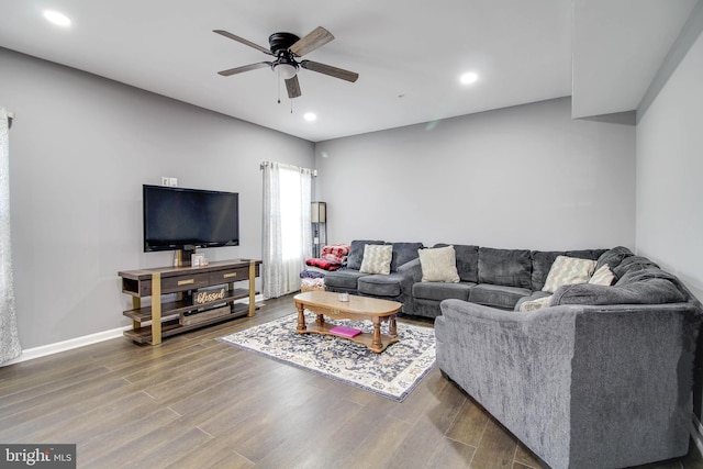 1634 Cape May Rd, Essex, MD 21221 - living room with a ceiling fan, recessed lighting, wood finished floors, and baseboards