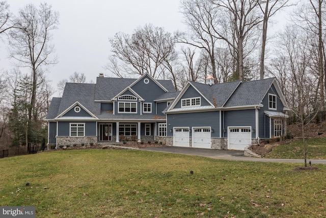 2762A Bon Haven Ln, Annapolis, MD 21401 - craftsman inspired home featuring a chimney, driveway, a front yard, and stone siding