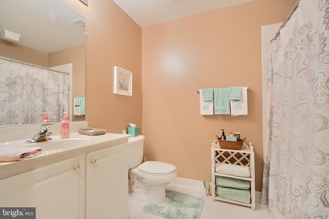 bathroom featuring tile patterned flooring, toilet, and vanity