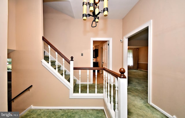 40 Brookside Dr, Holland, PA 18966 - staircase with carpet flooring and a chandelier