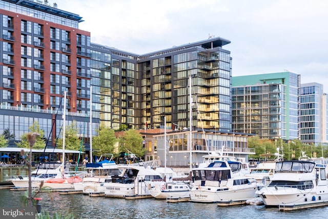 view of building exterior featuring a water view