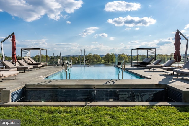 pool with a patio