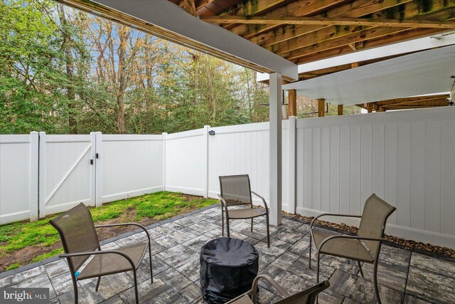view of patio / terrace with a fenced backyard and a gate