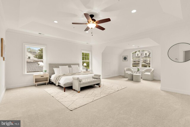 7521 Westfield Dr, Bethesda, MD 20817 - bedroom with a raised ceiling, carpet floors, ornamental molding, recessed lighting, and baseboards