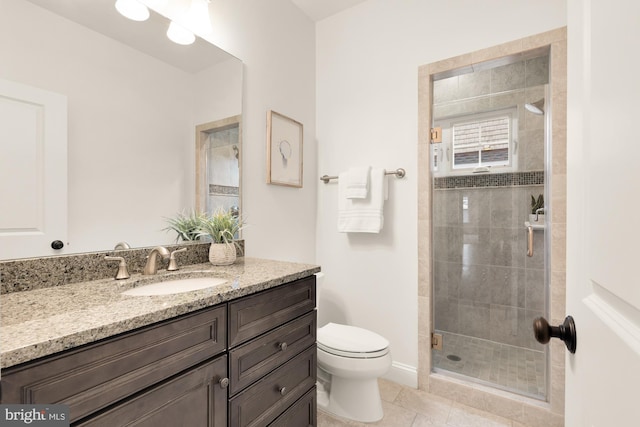 7521 Westfield Dr, Bethesda, MD 20817 - bathroom featuring toilet, a stall shower, vanity, and tile patterned floors