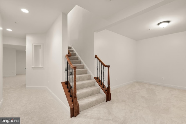 7521 Westfield Dr, Bethesda, MD 20817 - staircase featuring carpet, baseboards, and recessed lighting