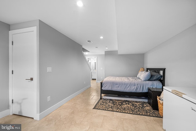 2650 E Huntingdon St, Philadelphia, PA 19125 - bedroom with visible vents, baseboards, light tile patterned floors, recessed lighting, and ensuite bath