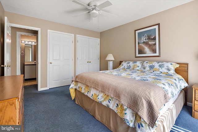 105 120th St Unit 111, Ocean City, MD 21842 - bedroom with carpet flooring, a closet, baseboards, and ceiling fan