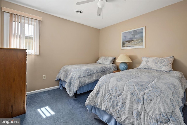 105 120th St Unit 111, Ocean City, MD 21842 - bedroom featuring baseboards, visible vents, carpet, and a ceiling fan
