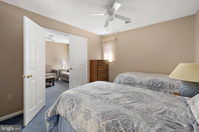 105 120th St Unit 111, Ocean City, MD 21842 - carpeted bedroom featuring baseboards, ceiling fan, and visible vents