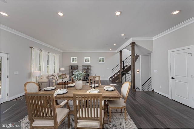 1032 Terrace Gln, Baltimore, MD 21210 - dining room with recessed lighting, baseboards, ornamental molding, stairway, and healthy amount of natural light