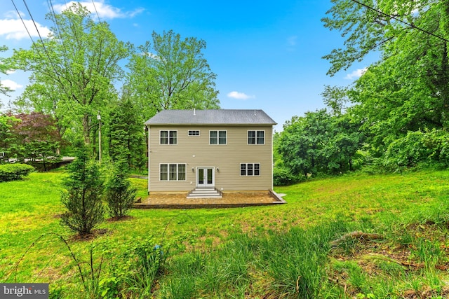 1032 Terrace Gln, Baltimore, MD 21210 - rear view of property featuring french doors, a patio area, and a lawn