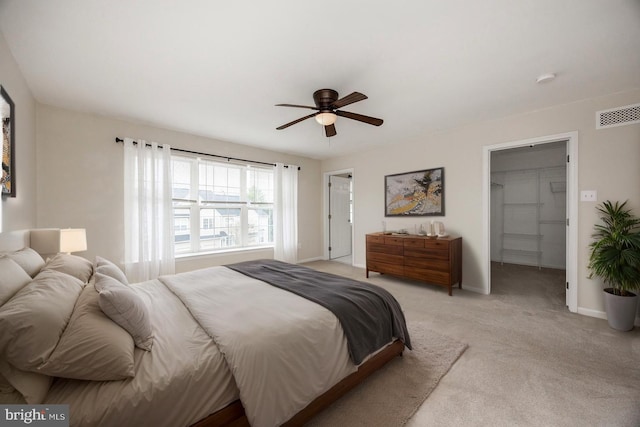 485 Lake George Cir, West Chester, PA 19382 - bedroom featuring visible vents, baseboards, a spacious closet, a ceiling fan, and light carpet