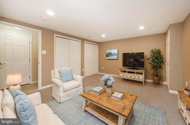 485 Lake George Cir, West Chester, PA 19382 - living room featuring baseboards, recessed lighting, and light colored carpet