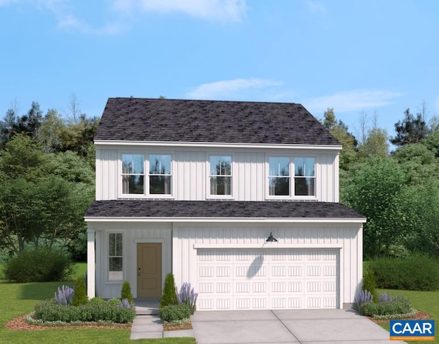 3065 Rambling Brook Ln, Crozet, VA 22932 - modern inspired farmhouse with board and batten siding, concrete driveway, a garage, and a shingled roof