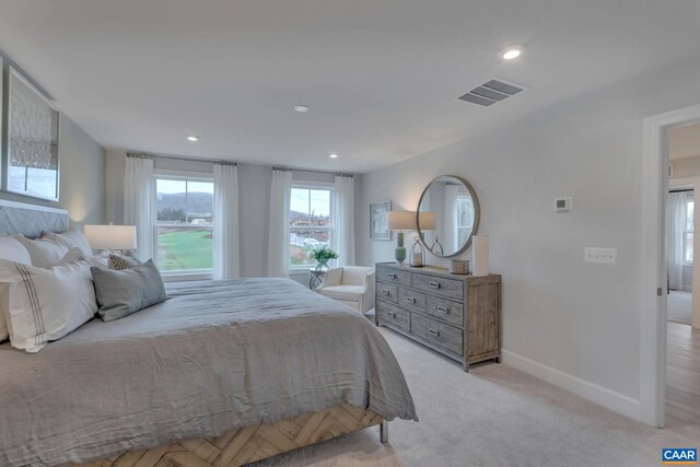 3065 Rambling Brook Ln, Crozet, VA 22932 - bedroom with recessed lighting, light carpet, baseboards, and visible vents