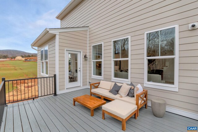 3065 Rambling Brook Ln, Crozet, VA 22932 - deck with an outdoor living space and a mountain view