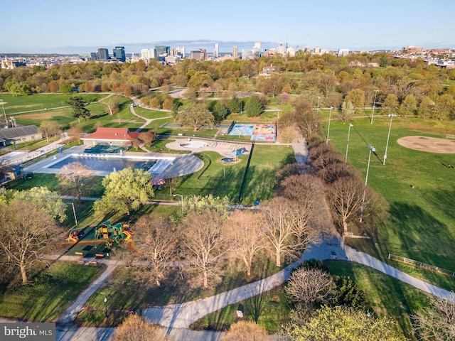 birds eye view of property with a city view