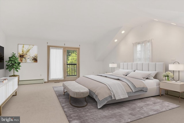 662 S Market St, Elizabethtown, PA 17022 - bedroom featuring a baseboard radiator, carpet floors, vaulted ceiling, and recessed lighting