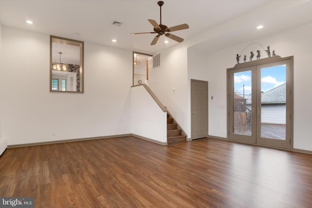 662 S Market St, Elizabethtown, PA 17022 - unfurnished room with wood finished floors, ceiling fan, french doors, baseboards, and recessed lighting