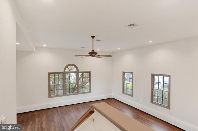 662 S Market St, Elizabethtown, PA 17022 - spare room with wood finished floors, recessed lighting, ceiling fan, baseboards, and a towering ceiling