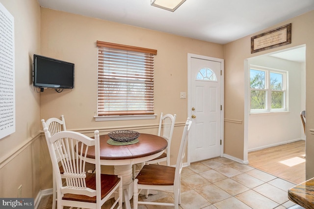 1057 Fitzwatertown Rd, Roslyn, PA 19001 - dining area featuring light tile patterned floors and a wainscoted wall
