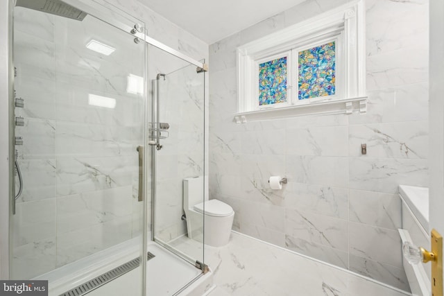 251 S 46th St, Philadelphia, PA 19139 - bathroom with toilet, a marble finish shower, and marble finish floor