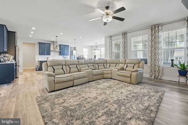 131 Boxelder Dr, Stafford, VA 22554 - living room with recessed lighting, ceiling fan, light wood-style flooring, and baseboards