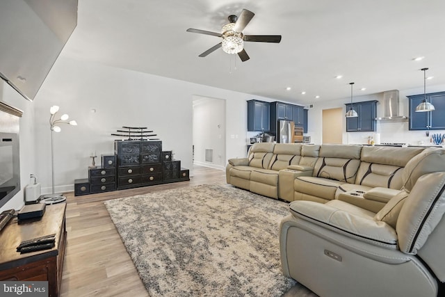 131 Boxelder Dr, Stafford, VA 22554 - living area with visible vents, a ceiling fan, light wood finished floors, and recessed lighting