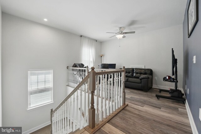 131 Boxelder Dr, Stafford, VA 22554 - stairway with baseboards, recessed lighting, wood finished floors, and a ceiling fan