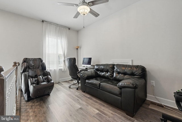 131 Boxelder Dr, Stafford, VA 22554 - office with baseboards, visible vents, wood finished floors, and ceiling fan