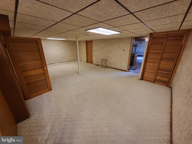 212 University Dr, Mont Alto, PA 17237 - finished basement with wallpapered walls, carpet flooring, and a paneled ceiling