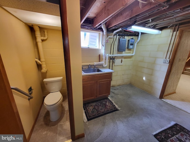 212 University Dr, Mont Alto, PA 17237 - bathroom featuring concrete floors, electric panel, toilet, and vanity
