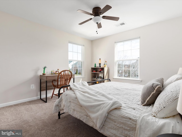 162 Blackford Dr, Stephenson, VA 22656 - bedroom with baseboards, visible vents, carpet flooring, and a ceiling fan