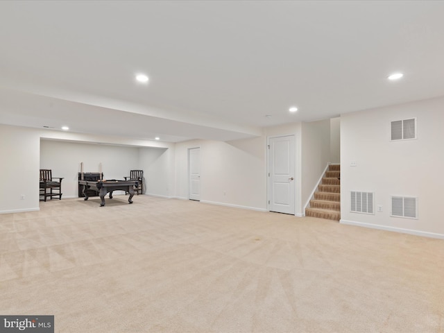 162 Blackford Dr, Stephenson, VA 22656 - finished basement with stairs, light colored carpet, and visible vents
